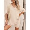 imagePRETTYGARDEN 2 Piece Sets for Women Summer 2026 Lounge Short Set Spring Matching Biker Shorts V Neck Oversized Shirt ClothingBeige