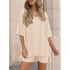 imagePRETTYGARDEN 2 Piece Sets for Women Summer 2026 Lounge Short Set Spring Matching Biker Shorts V Neck Oversized Shirt ClothingBeige
