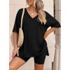 imagePRETTYGARDEN 2 Piece Sets for Women Summer 2026 Lounge Short Set Spring Matching Biker Shorts V Neck Oversized Shirt ClothingBlack