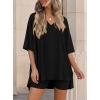imagePRETTYGARDEN 2 Piece Sets for Women Summer 2026 Lounge Short Set Spring Matching Biker Shorts V Neck Oversized Shirt ClothingBlack