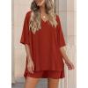 imagePRETTYGARDEN 2 Piece Sets for Women Summer 2026 Lounge Short Set Spring Matching Biker Shorts V Neck Oversized Shirt ClothingBrick Red