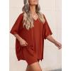 imagePRETTYGARDEN 2 Piece Sets for Women Summer 2026 Lounge Short Set Spring Matching Biker Shorts V Neck Oversized Shirt ClothingBrick Red