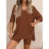 imagePRETTYGARDEN 2 Piece Sets for Women Summer 2026 Lounge Short Set Spring Matching Biker Shorts V Neck Oversized Shirt ClothingBrown