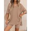 imagePRETTYGARDEN 2 Piece Sets for Women Summer 2026 Lounge Short Set Spring Matching Biker Shorts V Neck Oversized Shirt ClothingKhaki