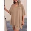 imagePRETTYGARDEN 2 Piece Sets for Women Summer 2026 Lounge Short Set Spring Matching Biker Shorts V Neck Oversized Shirt ClothingKhaki