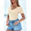 imagePRETTYGARDEN Women 2026 Spring Tops Trendy Ribbed Short Sleeve V Neck Fitted Basic Tee Shirts Casual Going Out Summer OutfitsBeige