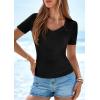 imagePRETTYGARDEN Women 2026 Spring Tops Trendy Ribbed Short Sleeve V Neck Fitted Basic Tee Shirts Casual Going Out Summer OutfitsBlack