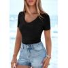 imagePRETTYGARDEN Women 2026 Spring Tops Trendy Ribbed Short Sleeve V Neck Fitted Basic Tee Shirts Casual Going Out Summer OutfitsBlack
