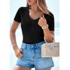 imagePRETTYGARDEN Women 2026 Spring Tops Trendy Ribbed Short Sleeve V Neck Fitted Basic Tee Shirts Casual Going Out Summer OutfitsBlack