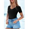 imagePRETTYGARDEN Women 2026 Spring Tops Trendy Ribbed Short Sleeve V Neck Fitted Basic Tee Shirts Casual Going Out Summer OutfitsBlack