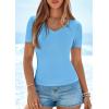 imagePRETTYGARDEN Women 2026 Spring Tops Trendy Ribbed Short Sleeve V Neck Fitted Basic Tee Shirts Casual Going Out Summer OutfitsLight Blue
