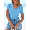 imagePRETTYGARDEN Women 2026 Spring Tops Trendy Ribbed Short Sleeve V Neck Fitted Basic Tee Shirts Casual Going Out Summer OutfitsLight Blue