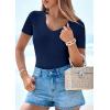 imagePRETTYGARDEN Women 2026 Spring Tops Trendy Ribbed Short Sleeve V Neck Fitted Basic Tee Shirts Casual Going Out Summer OutfitsNavy Blue