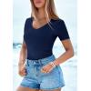 imagePRETTYGARDEN Women 2026 Spring Tops Trendy Ribbed Short Sleeve V Neck Fitted Basic Tee Shirts Casual Going Out Summer OutfitsNavy Blue