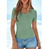 imagePRETTYGARDEN Women 2026 Spring Tops Trendy Ribbed Short Sleeve V Neck Fitted Basic Tee Shirts Casual Going Out Summer OutfitsSage Green