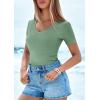 imagePRETTYGARDEN Women 2026 Spring Tops Trendy Ribbed Short Sleeve V Neck Fitted Basic Tee Shirts Casual Going Out Summer OutfitsSage Green