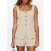 imagePRETTYGARDEN Womens 2 Piece Matching Sets 2026 Fashion Button Down Suit Vest Tops Shorts Set Spring Business Casual OutfitsBeige