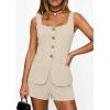 imagePRETTYGARDEN Womens 2 Piece Matching Sets 2026 Fashion Button Down Suit Vest Tops Shorts Set Spring Business Casual OutfitsBeige
