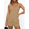 imagePRETTYGARDEN Womens 2 Piece Matching Sets 2026 Fashion Button Down Suit Vest Tops Shorts Set Spring Business Casual OutfitsKhaki