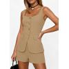 imagePRETTYGARDEN Womens 2 Piece Matching Sets 2026 Fashion Button Down Suit Vest Tops Shorts Set Spring Business Casual OutfitsKhaki