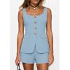 imagePRETTYGARDEN Womens 2 Piece Matching Sets 2026 Fashion Button Down Suit Vest Tops Shorts Set Spring Business Casual OutfitsLight Blue