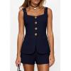 imagePRETTYGARDEN Womens 2 Piece Matching Sets 2026 Fashion Button Down Suit Vest Tops Shorts Set Spring Business Casual OutfitsNavy Blue