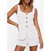 imagePRETTYGARDEN Womens 2 Piece Matching Sets 2026 Fashion Button Down Suit Vest Tops Shorts Set Spring Business Casual OutfitsWhite