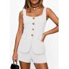 imagePRETTYGARDEN Womens 2 Piece Matching Sets 2026 Fashion Button Down Suit Vest Tops Shorts Set Spring Business Casual OutfitsWhite