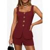 imagePRETTYGARDEN Womens 2 Piece Matching Sets 2026 Fashion Button Down Suit Vest Tops Shorts Set Spring Business Casual OutfitsWine Red