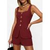imagePRETTYGARDEN Womens 2 Piece Matching Sets 2026 Fashion Button Down Suit Vest Tops Shorts Set Spring Business Casual OutfitsWine Red