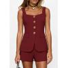imagePRETTYGARDEN Womens 2 Piece Matching Sets 2026 Fashion Button Down Suit Vest Tops Shorts Set Spring Business Casual OutfitsWine Red