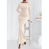 imagePRETTYGARDEN Womens Fall Fashion 2025 Long Sleeve Maxi Dress Ribbed Knit Boat Neck Bodycon Casual Dresses Going Out OutfitsBeige