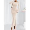 imagePRETTYGARDEN Womens Fall Fashion 2025 Long Sleeve Maxi Dress Ribbed Knit Boat Neck Bodycon Casual Dresses Going Out OutfitsBeige