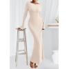imagePRETTYGARDEN Womens Fall Fashion 2025 Long Sleeve Maxi Dress Ribbed Knit Boat Neck Bodycon Casual Dresses Going Out OutfitsBeige