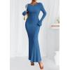 imagePRETTYGARDEN Womens Fall Fashion 2025 Long Sleeve Maxi Dress Ribbed Knit Boat Neck Bodycon Casual Dresses Going Out OutfitsBlue