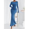 imagePRETTYGARDEN Womens Fall Fashion 2025 Long Sleeve Maxi Dress Ribbed Knit Boat Neck Bodycon Casual Dresses Going Out OutfitsBlue