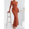imagePRETTYGARDEN Womens Fall Fashion 2025 Long Sleeve Maxi Dress Ribbed Knit Boat Neck Bodycon Casual Dresses Going Out OutfitsBurnt Orange