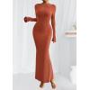 imagePRETTYGARDEN Womens Fall Fashion 2025 Long Sleeve Maxi Dress Ribbed Knit Boat Neck Bodycon Casual Dresses Going Out OutfitsBurnt Orange