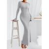 imagePRETTYGARDEN Womens Fall Fashion 2025 Long Sleeve Maxi Dress Ribbed Knit Boat Neck Bodycon Casual Dresses Going Out OutfitsGrey