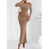 imagePRETTYGARDEN Womens Fall Fashion 2025 Long Sleeve Maxi Dress Ribbed Knit Boat Neck Bodycon Casual Dresses Going Out OutfitsKhaki