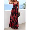 imagePRETTYGARDEN Womens Floral Maxi Dress Summer Outfits 2026 Spaghetti Strap Flowy Long Sundress Beach Vacation Boho DressesBlack Red Flower