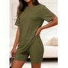 imagePRETTYGARDEN Womens Two Piece Matching Lounge Sets Summer Casual Tops Short Sleeve Shirts Shorts 2026 Travel Airport OutfitsArmy Green