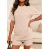 imagePRETTYGARDEN Womens Two Piece Matching Lounge Sets Summer Casual Tops Short Sleeve Shirts Shorts 2026 Travel Airport OutfitsBeige