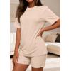imagePRETTYGARDEN Womens Two Piece Matching Lounge Sets Summer Casual Tops Short Sleeve Shirts Shorts 2026 Travel Airport OutfitsBeige