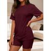 imagePRETTYGARDEN Womens Two Piece Matching Lounge Sets Summer Casual Tops Short Sleeve Shirts Shorts 2026 Travel Airport OutfitsBurgundy