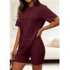 imagePRETTYGARDEN Womens Two Piece Matching Lounge Sets Summer Casual Tops Short Sleeve Shirts Shorts 2026 Travel Airport OutfitsBurgundy