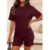 imagePRETTYGARDEN Womens Two Piece Matching Lounge Sets Summer Casual Tops Short Sleeve Shirts Shorts 2026 Travel Airport OutfitsBurgundy