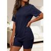imagePRETTYGARDEN Womens Two Piece Matching Lounge Sets Summer Casual Tops Short Sleeve Shirts Shorts 2026 Travel Airport OutfitsNavy Blue