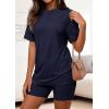 imagePRETTYGARDEN Womens Two Piece Matching Lounge Sets Summer Casual Tops Short Sleeve Shirts Shorts 2026 Travel Airport OutfitsNavy Blue