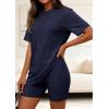 imagePRETTYGARDEN Womens Two Piece Matching Lounge Sets Summer Casual Tops Short Sleeve Shirts Shorts 2026 Travel Airport OutfitsNavy Blue